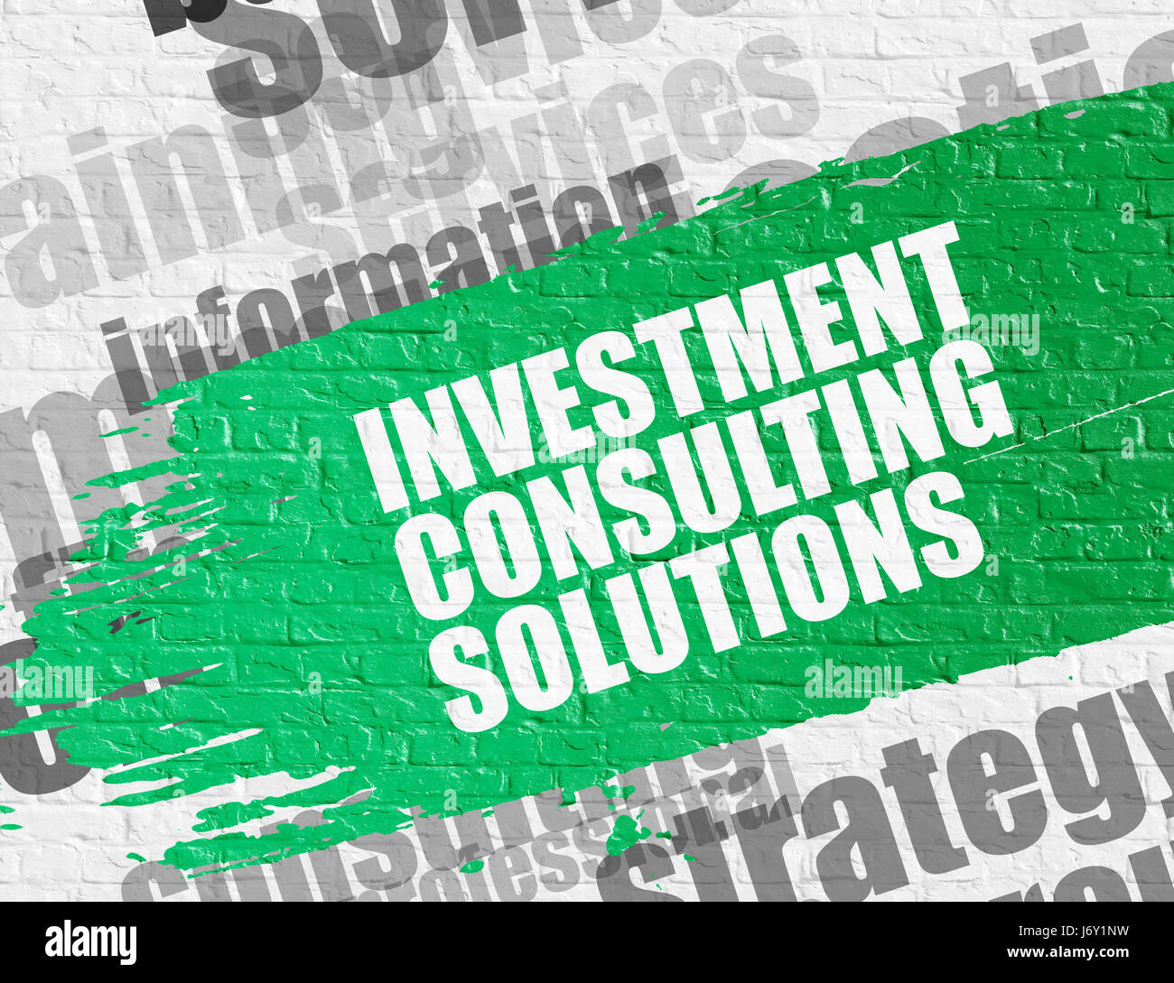 Investment Consulting Solutions sur mur en brique blanche. Banque D'Images