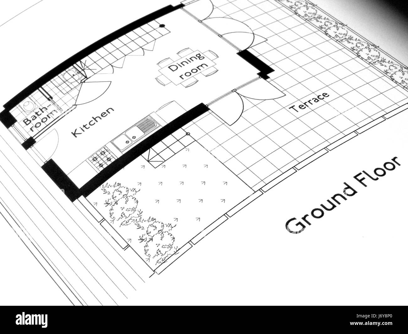 Ingénierie technique architectural cad imprimer plan terrain maison dessin Banque D'Images