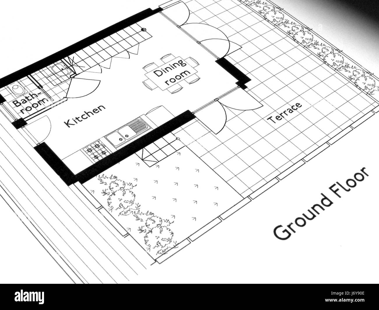 Ingénierie technique architectural cad imprimer plan terrain maison dessin Banque D'Images