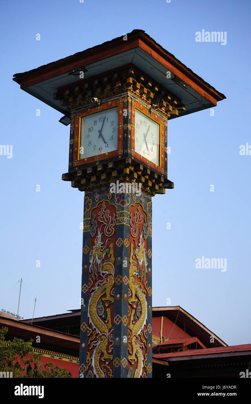 L'horloge au centre-ville de Thimphu, Bhoutan Banque D'Images