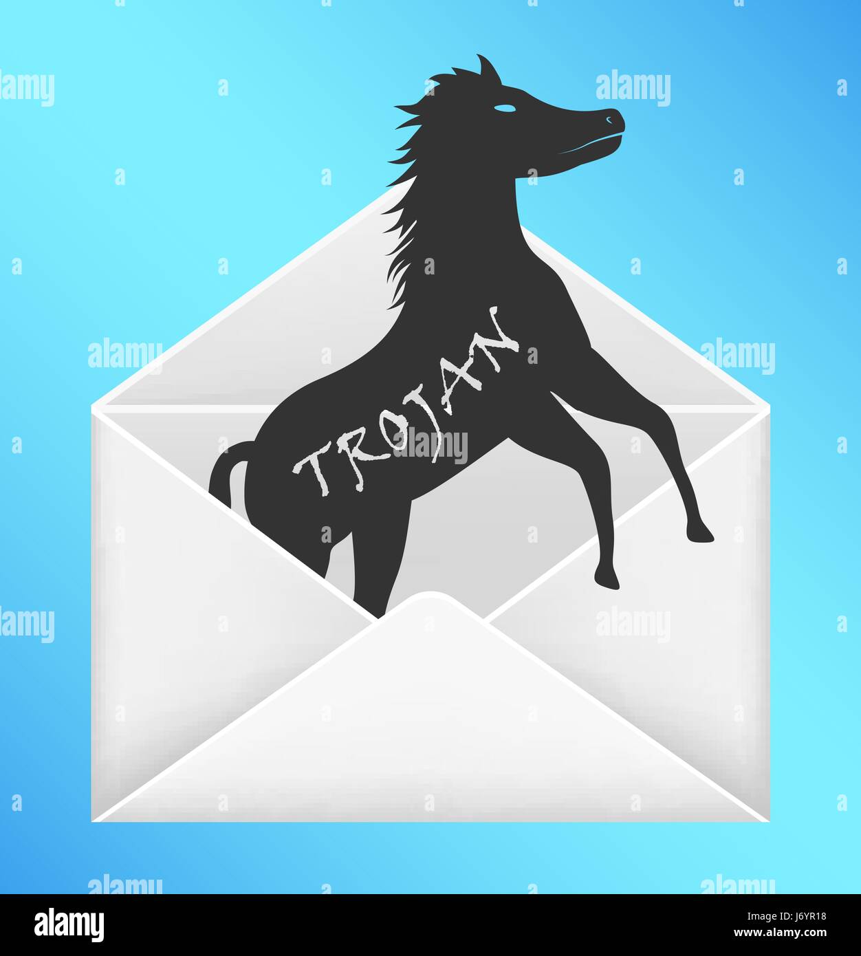 Ouvrez l'enveloppe e-mail avec cheval de troie virus informatique Illustration de Vecteur
