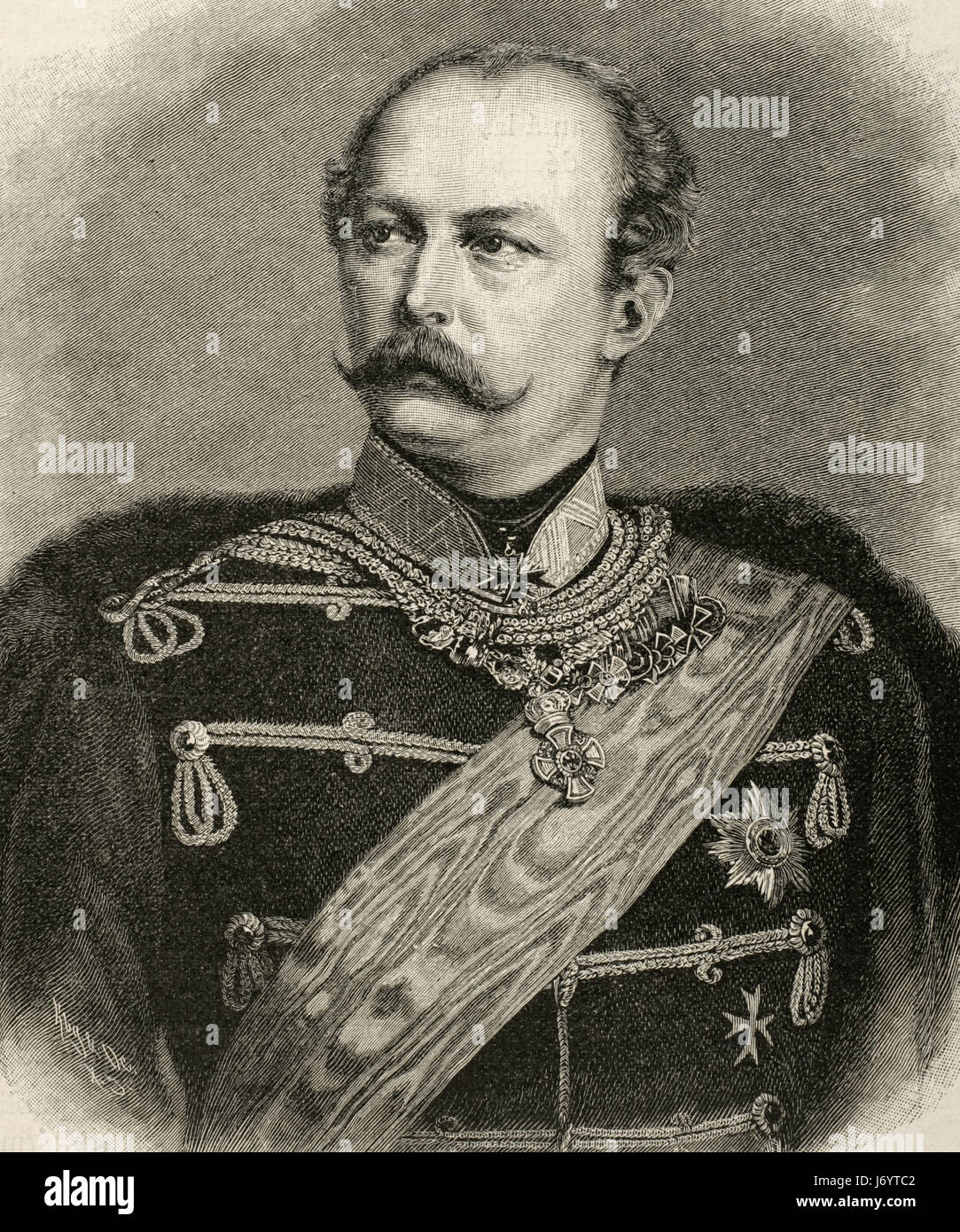 Le Prince Friedrich Karl Nicolaus de Prusse (1828-1885). Portrait. Gravure par Kaeseberg. Historia 'universel', 1885. Banque D'Images