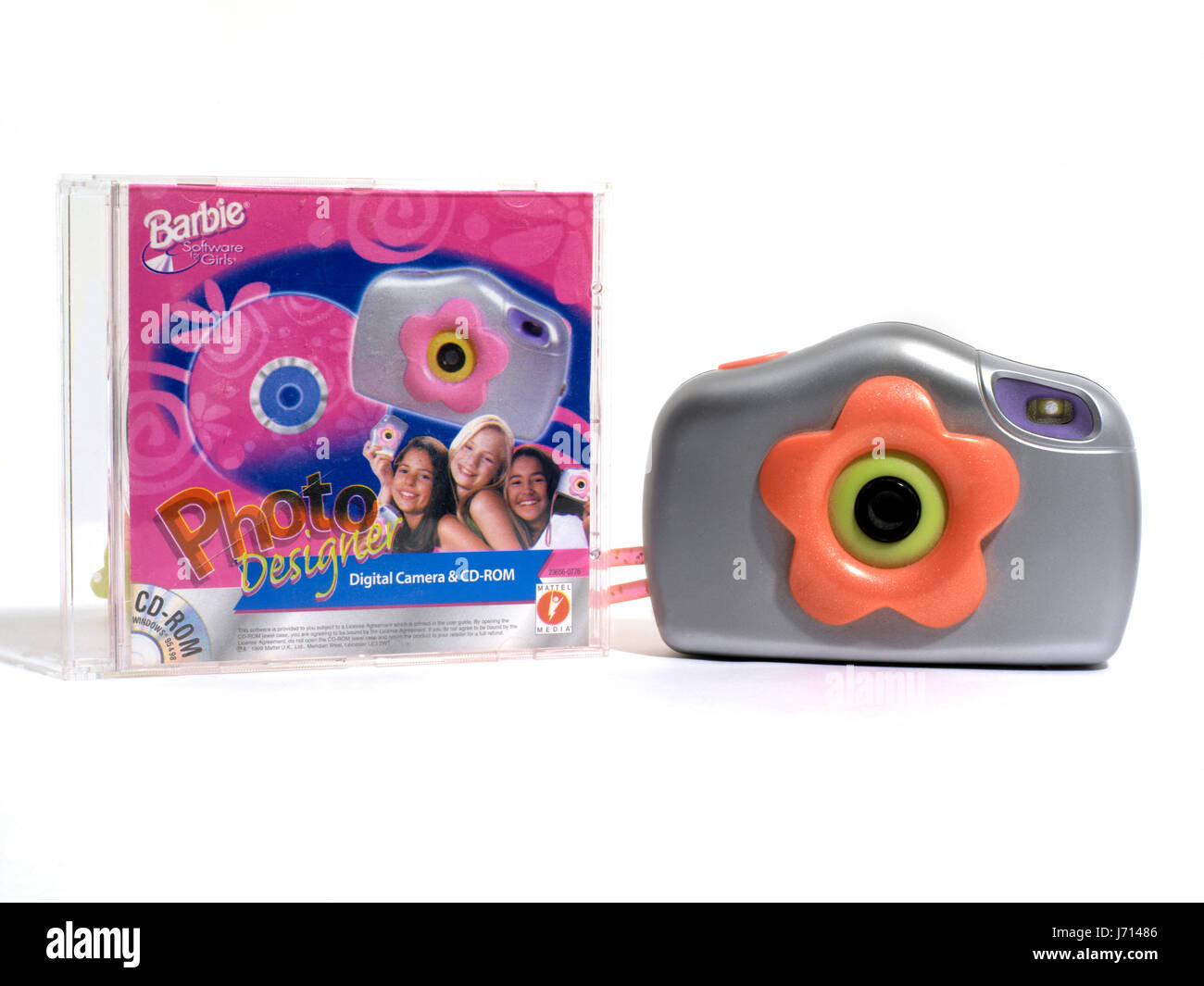 Appareil photo numérique Barbie et CD-ROM Banque D'Images