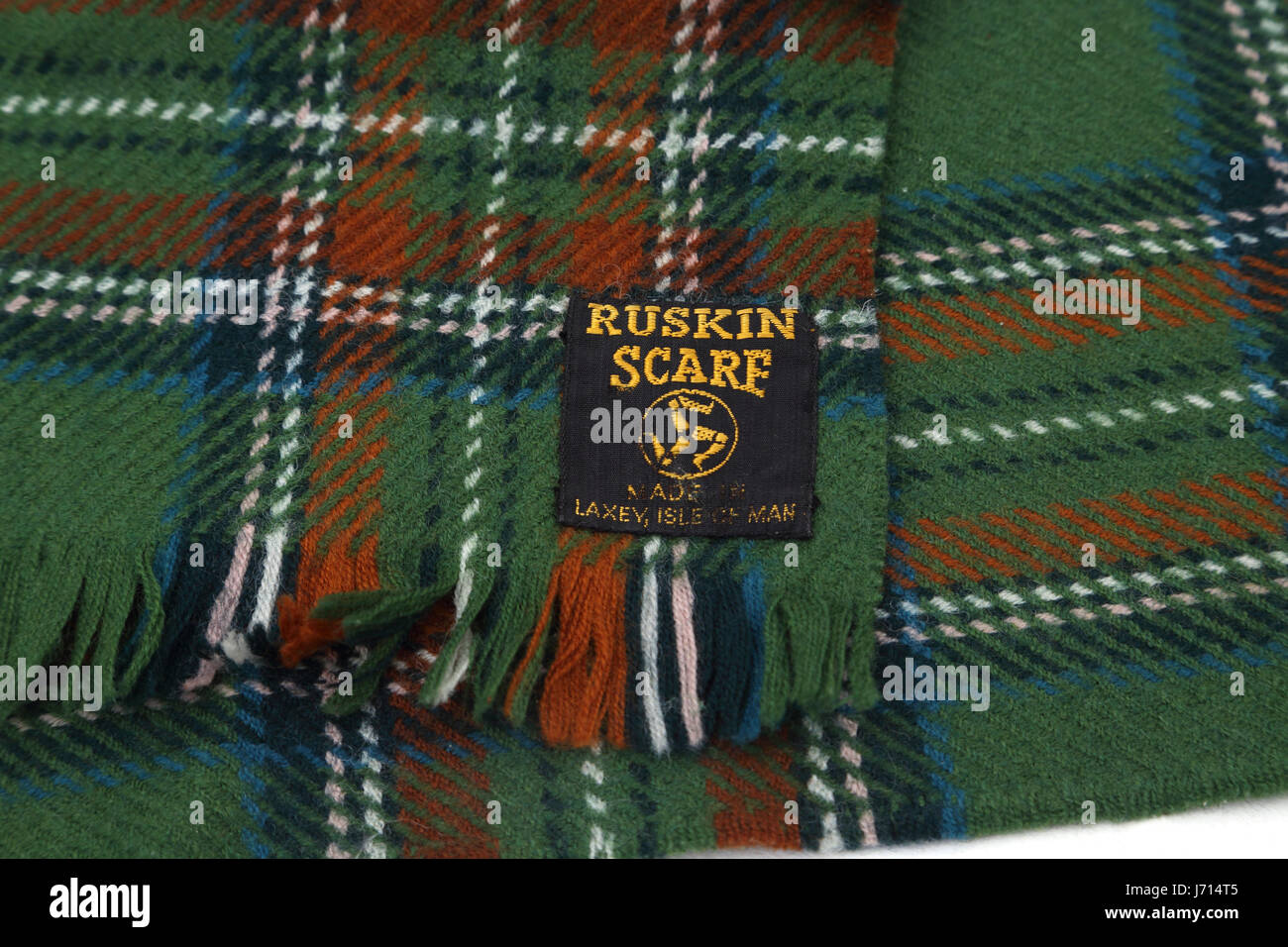 Écharpe en laine Tartan Vert Ruskin dans Laxey Ile de Man Banque D'Images