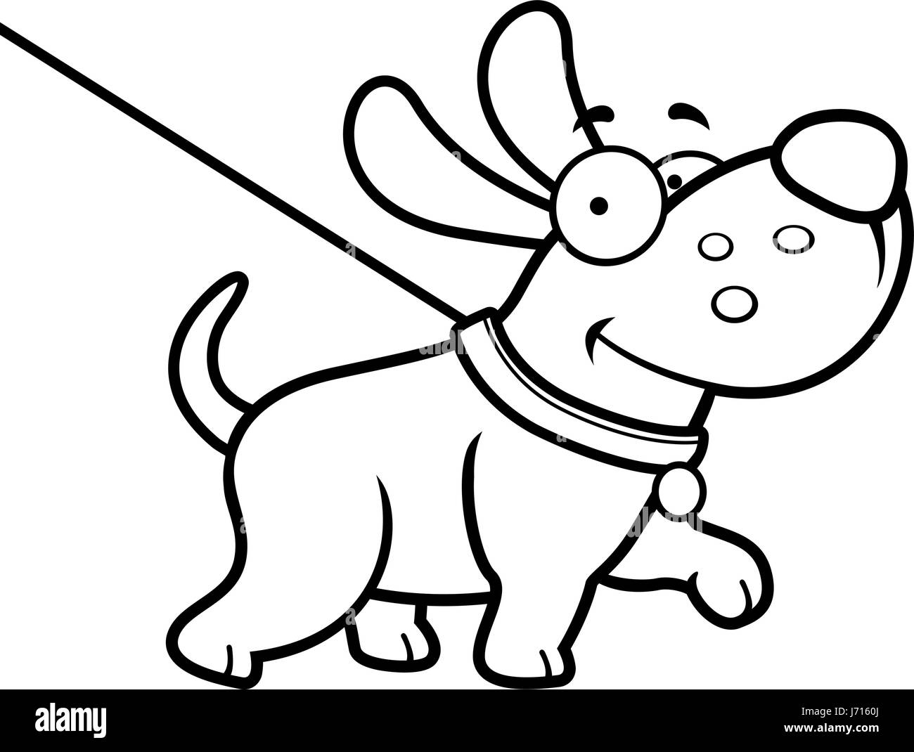 Un cartoon illustration d'un chien en laisse faire une promenade. Illustration de Vecteur