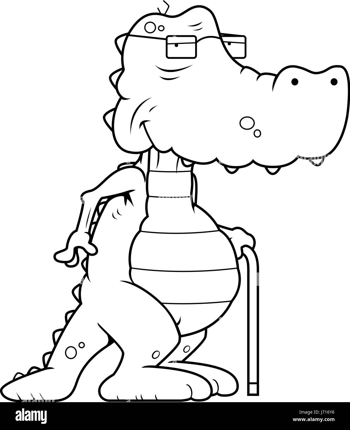 Un vieux dessin animé avec une canne d'alligator. Illustration de Vecteur