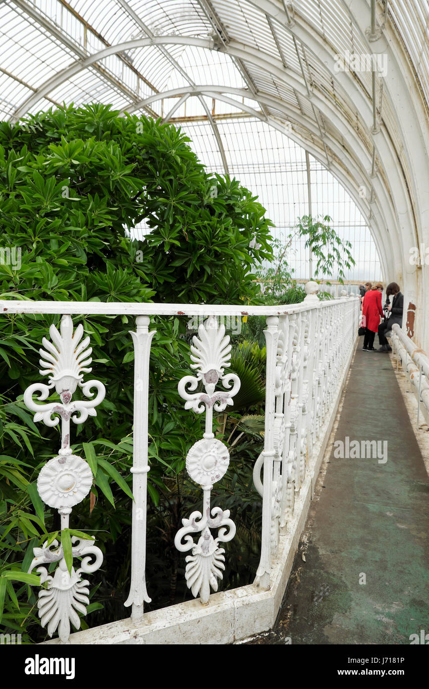 Long View de l'époque victorienne et ornementales paul dubouchet visiteurs en haut de la Palm House à Kew Gardens, Londres UK KATHY DEWITT Banque D'Images