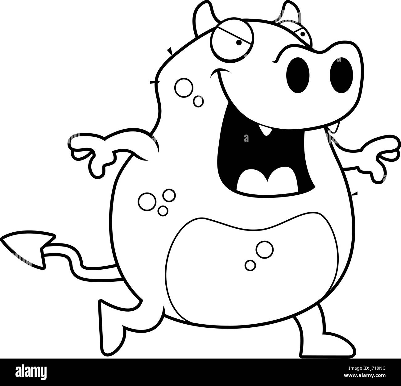 Un cartoon red devil walking et souriant. Illustration de Vecteur