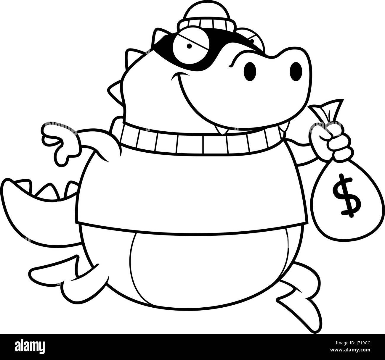 Illustration d'une caricature d'un cambrioleur lézard voler de l'argent. Illustration de Vecteur