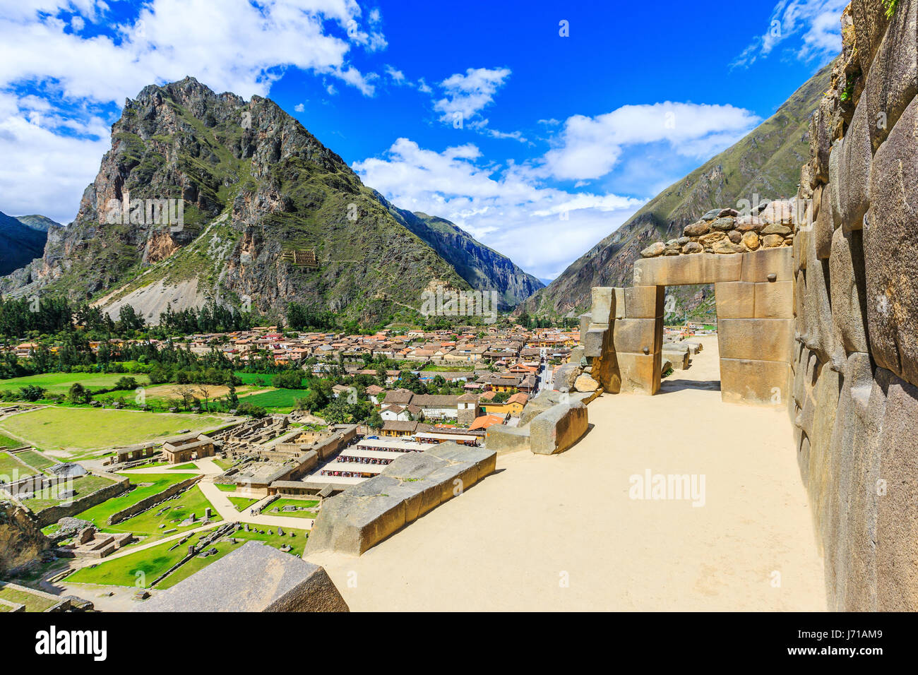 Ollantaytambo, Pérou. Ruines de la forteresse Inca sur le temple hill. Banque D'Images