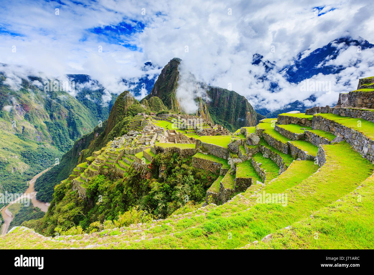 Machu Picchu, au Pérou. UNESCO World Heritage Site. L'une des nouvelles Sept Merveilles du Monde Banque D'Images