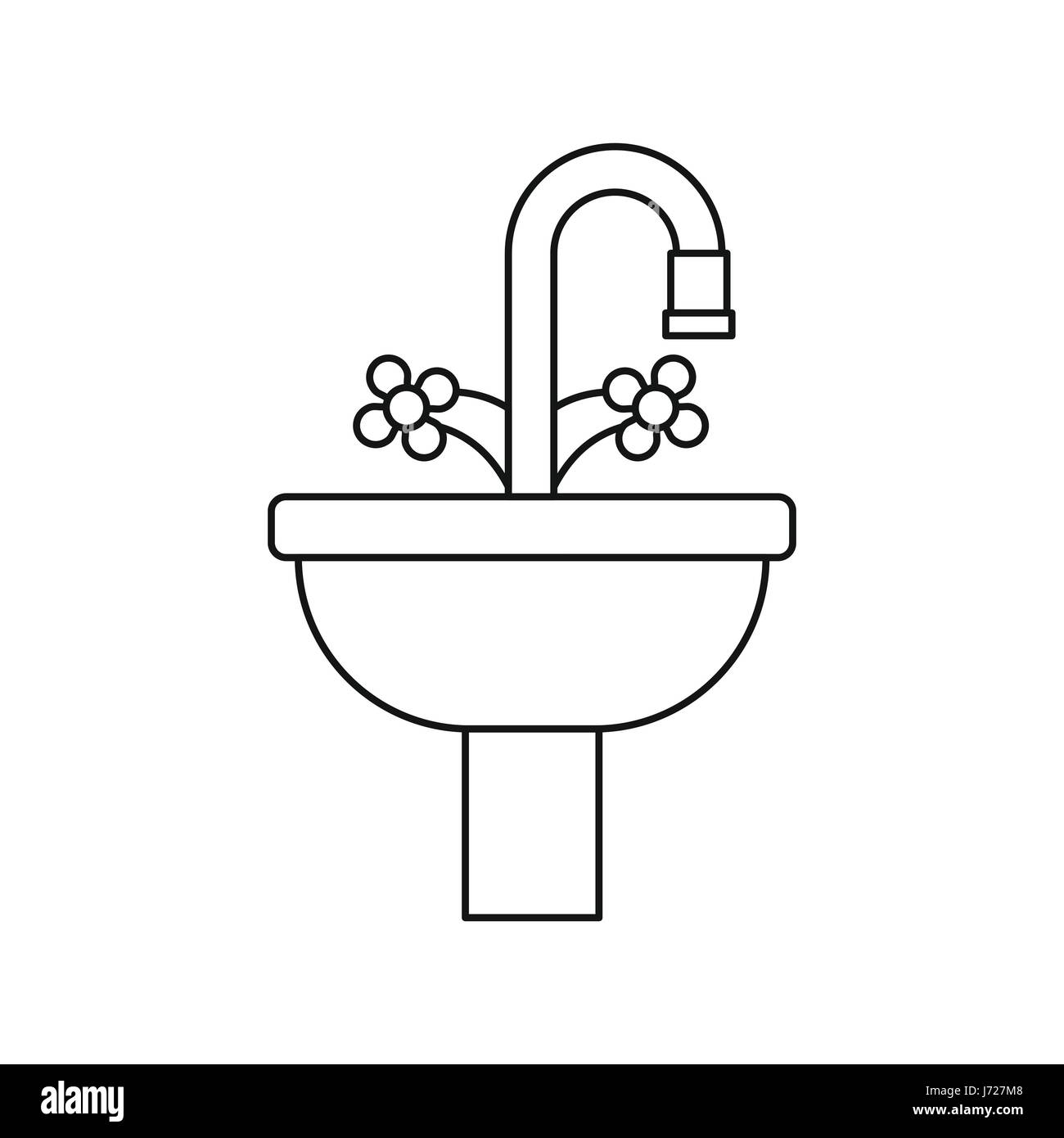 Lavabo dans la salle de bains style du contour, icône Illustration de Vecteur