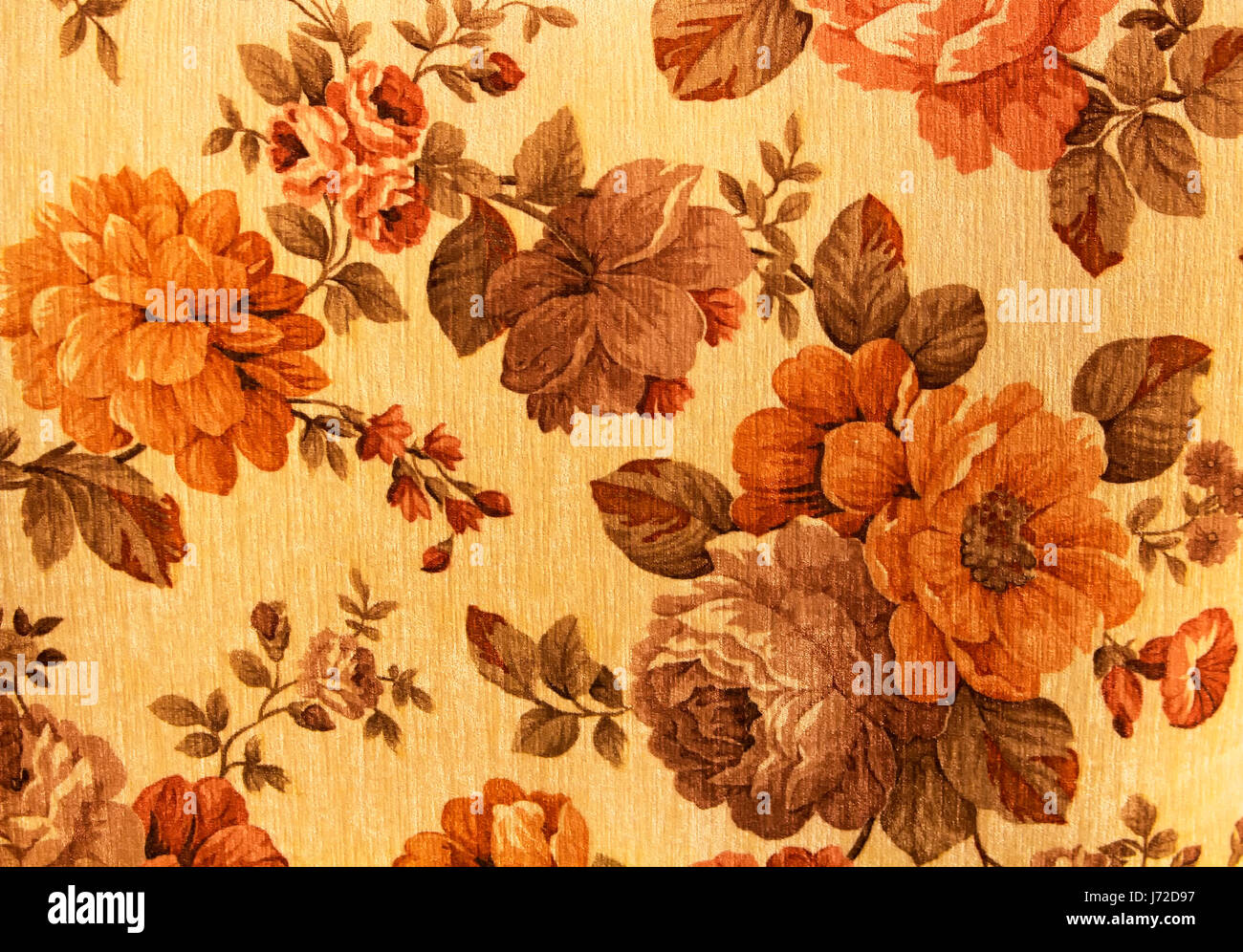 Vue en gros de tissu avec motif à fleurs - Fleurs en style rétro. Banque D'Images