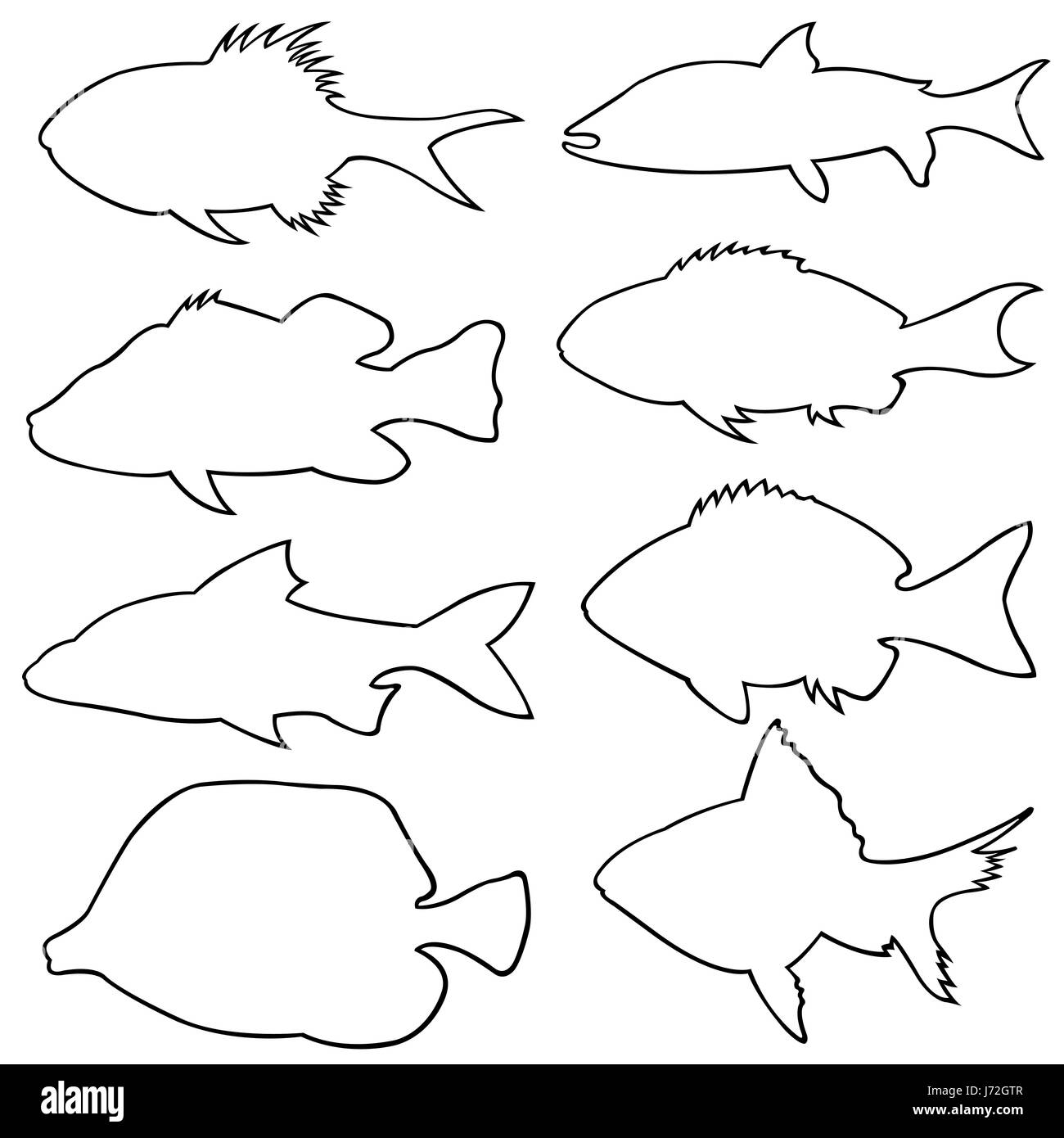 Ensemble de petits poissons différentes silhouettes isolated on white Banque D'Images Ensemble de petits poissons différentes silhouettes isolated on white Banque D'Images