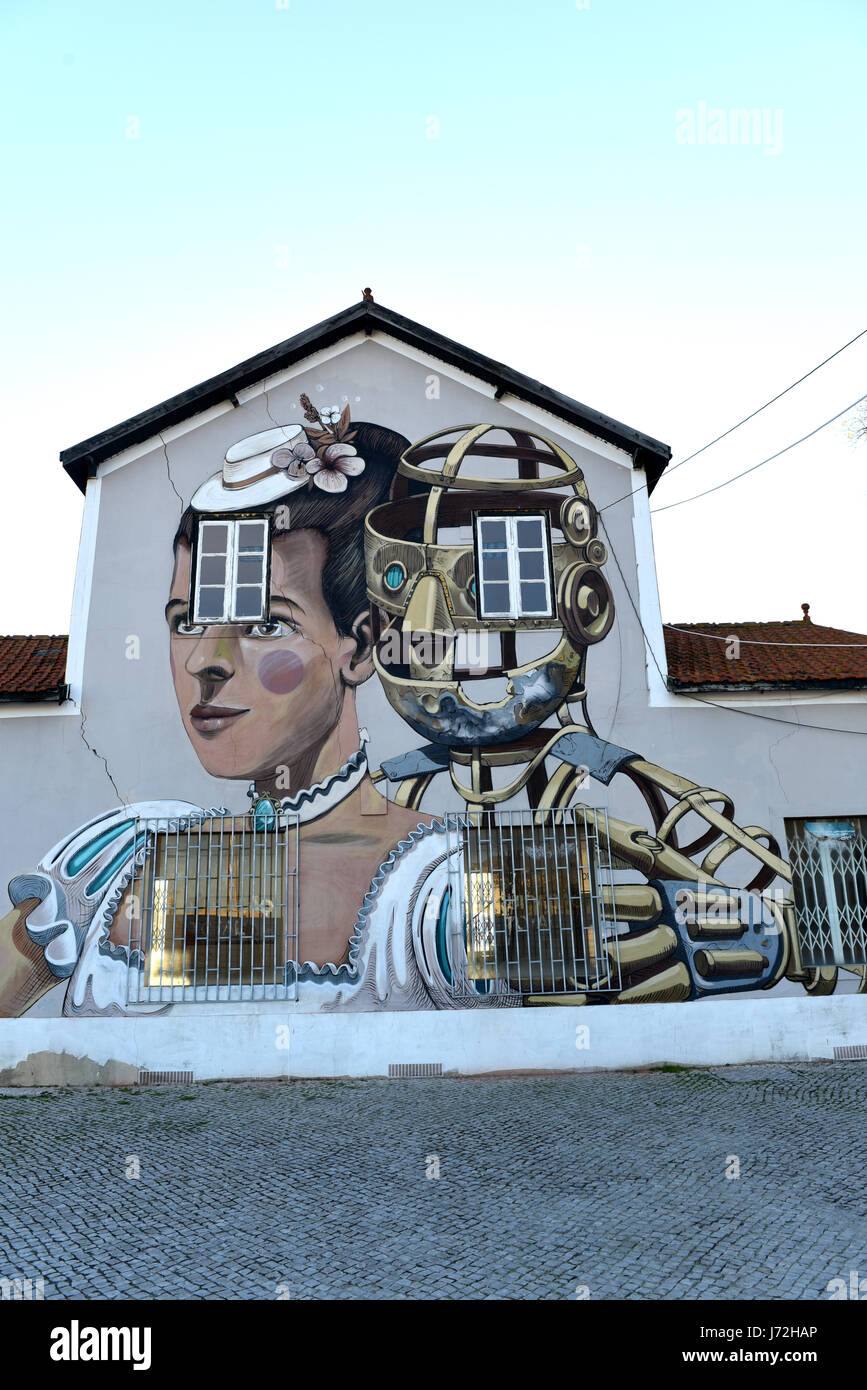 / Graffiti Street Art à Lisbonne, par Pixel Pancho Banque D'Images