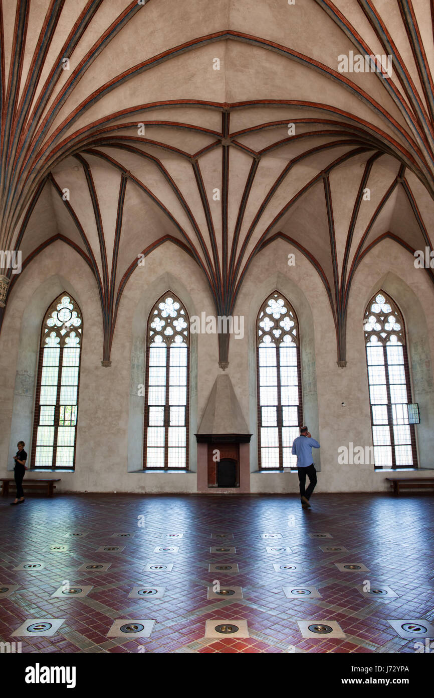 Intérieur du château de Malbork en Pologne, l'Europe, le Grand Réfectoire avec nervure gothique voûte en ventilateur Château Moyen Banque D'Images