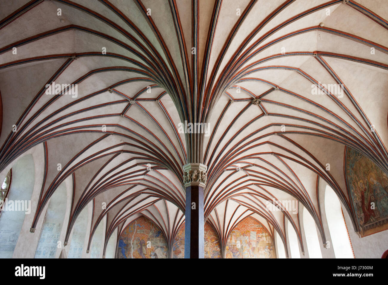 Château de Malbork, Pologne, de l'intérieur Le Grand Réfectoire avec nervure gothique voûte du ventilateur au château, Banque D'Images