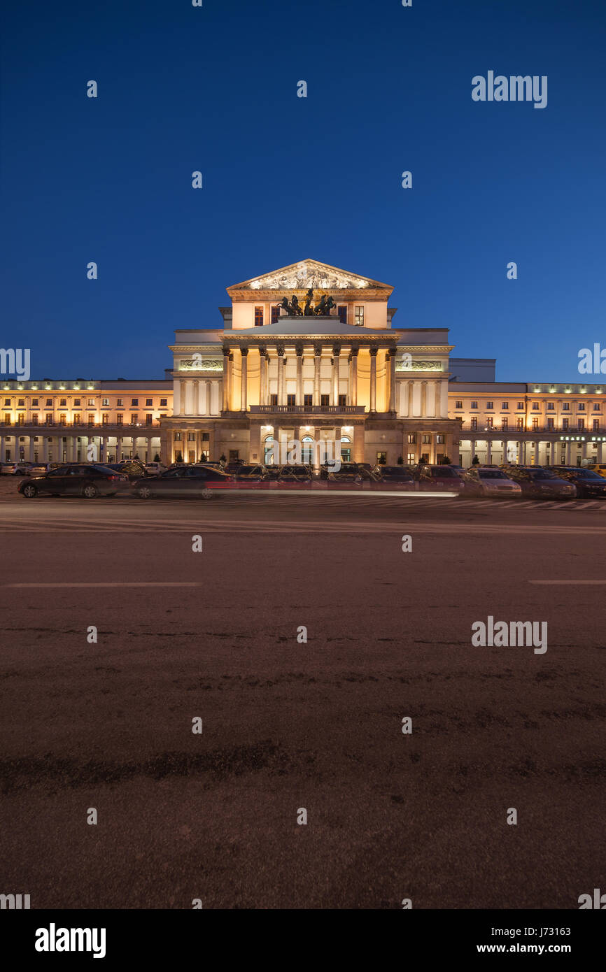 Pologne, Varsovie, Grand Théâtre et Opéra National de la ville la nuit, Banque D'Images