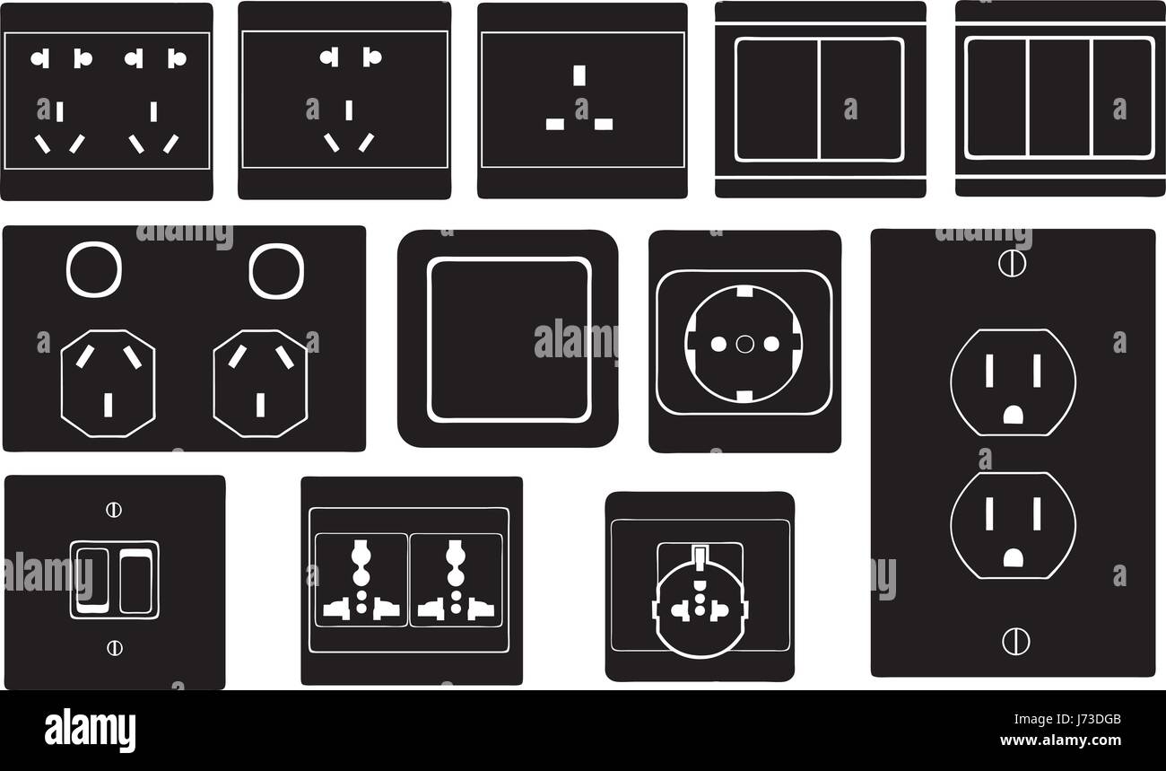 Ensemble de différents commutateurs et connecteurs femelles isolated on white Illustration de Vecteur