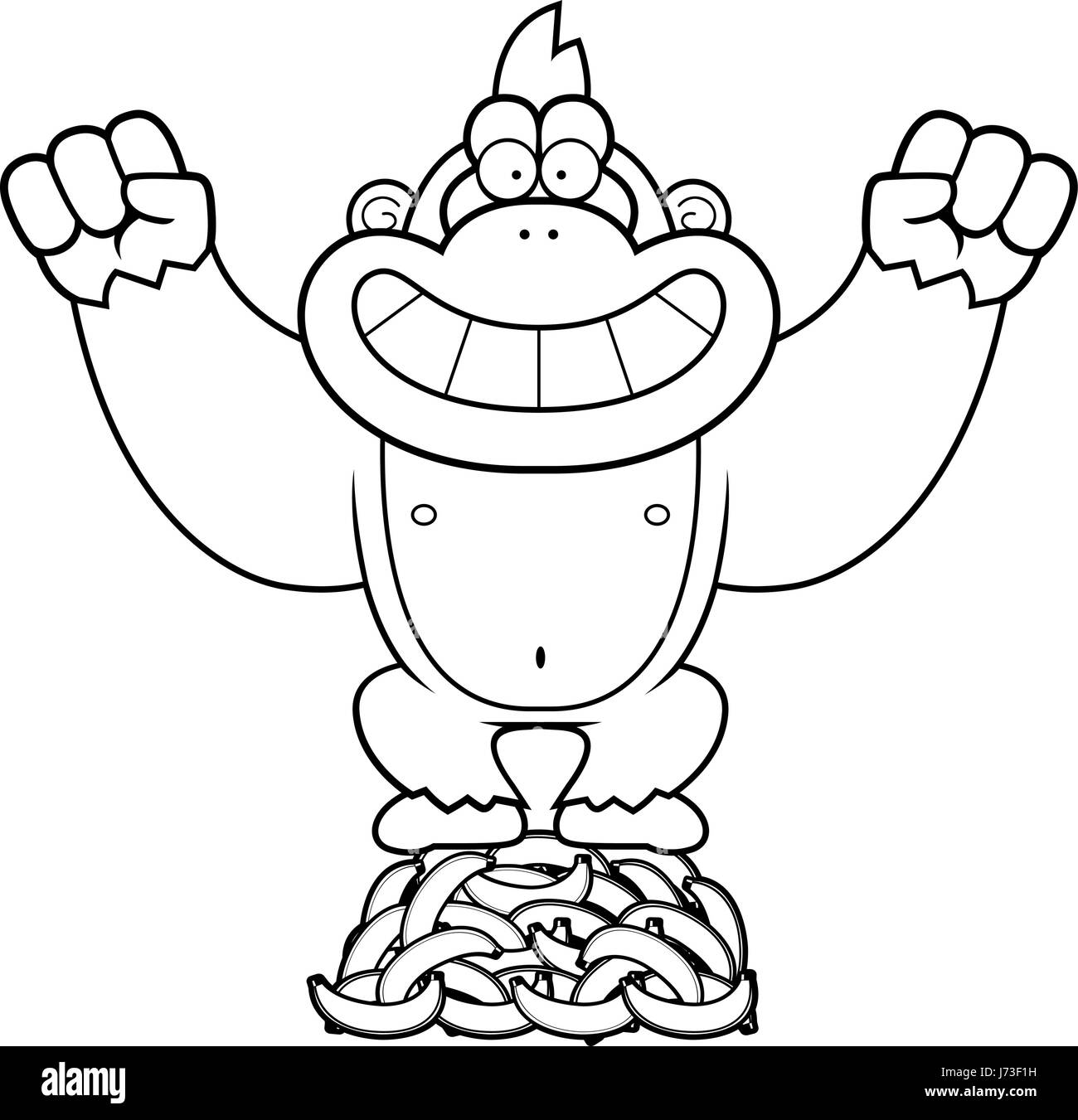 Illustration d'une caricature d'un gorille sur un tas de bananes. Illustration de Vecteur