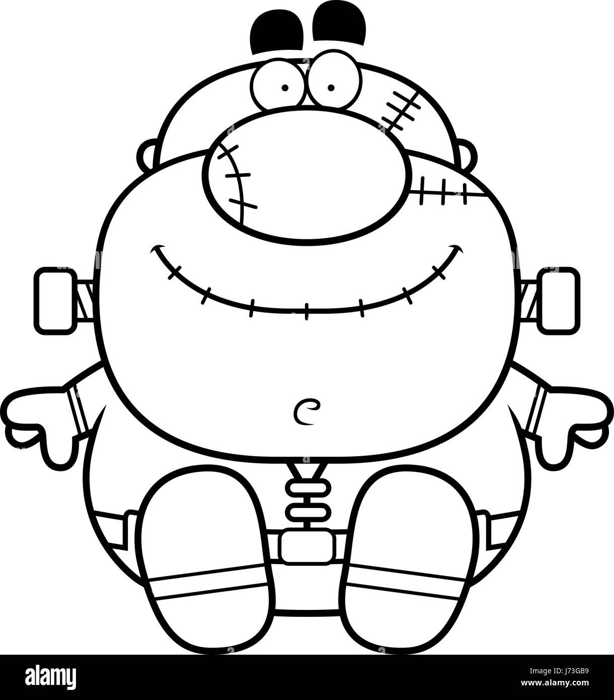 Un cartoon illustration d'un monstre Frankenstein assis. Illustration de Vecteur