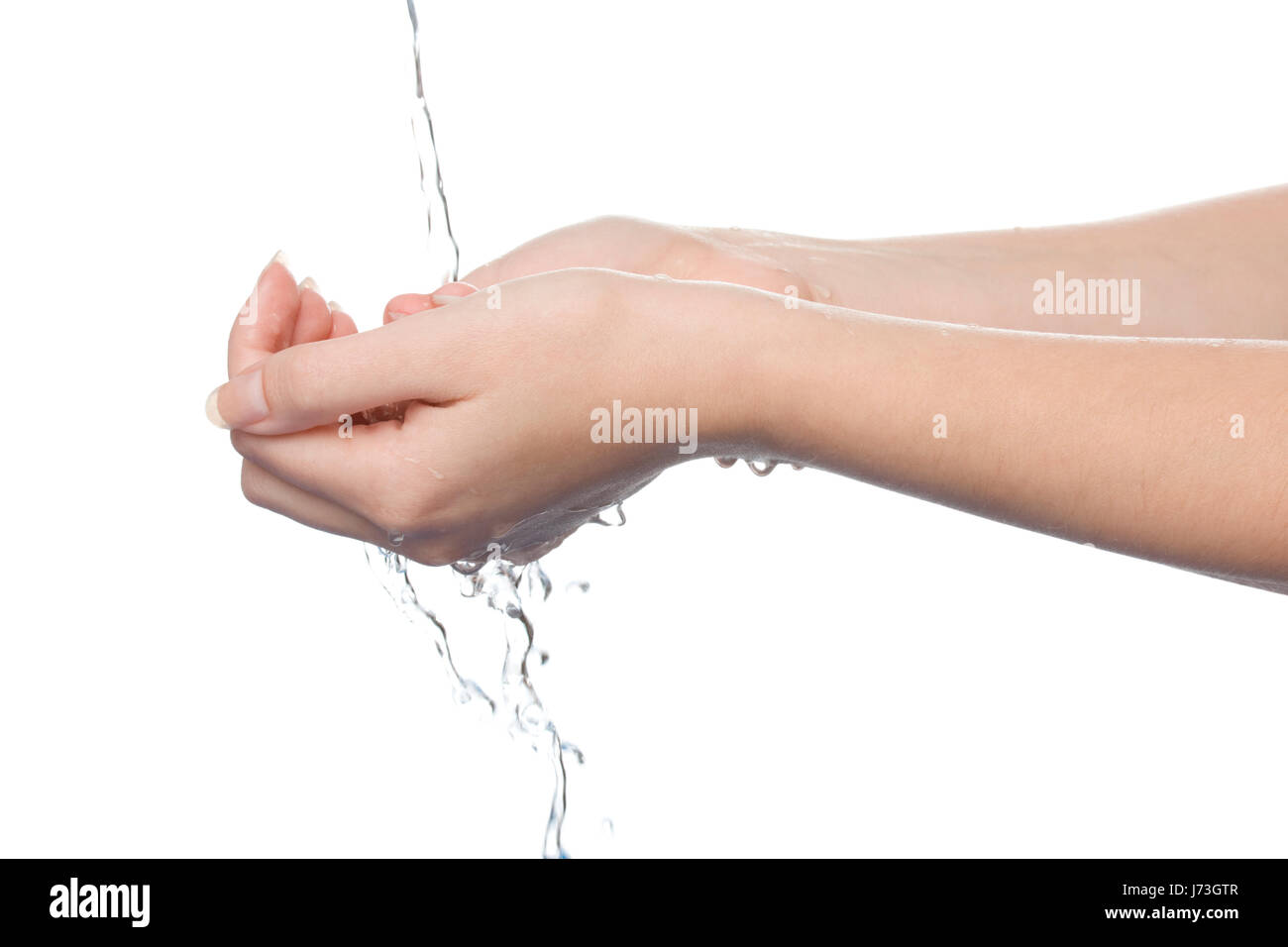 Femme main mains libre de laver l'eau saine soins hygiène laver flux féminin Banque D'Images