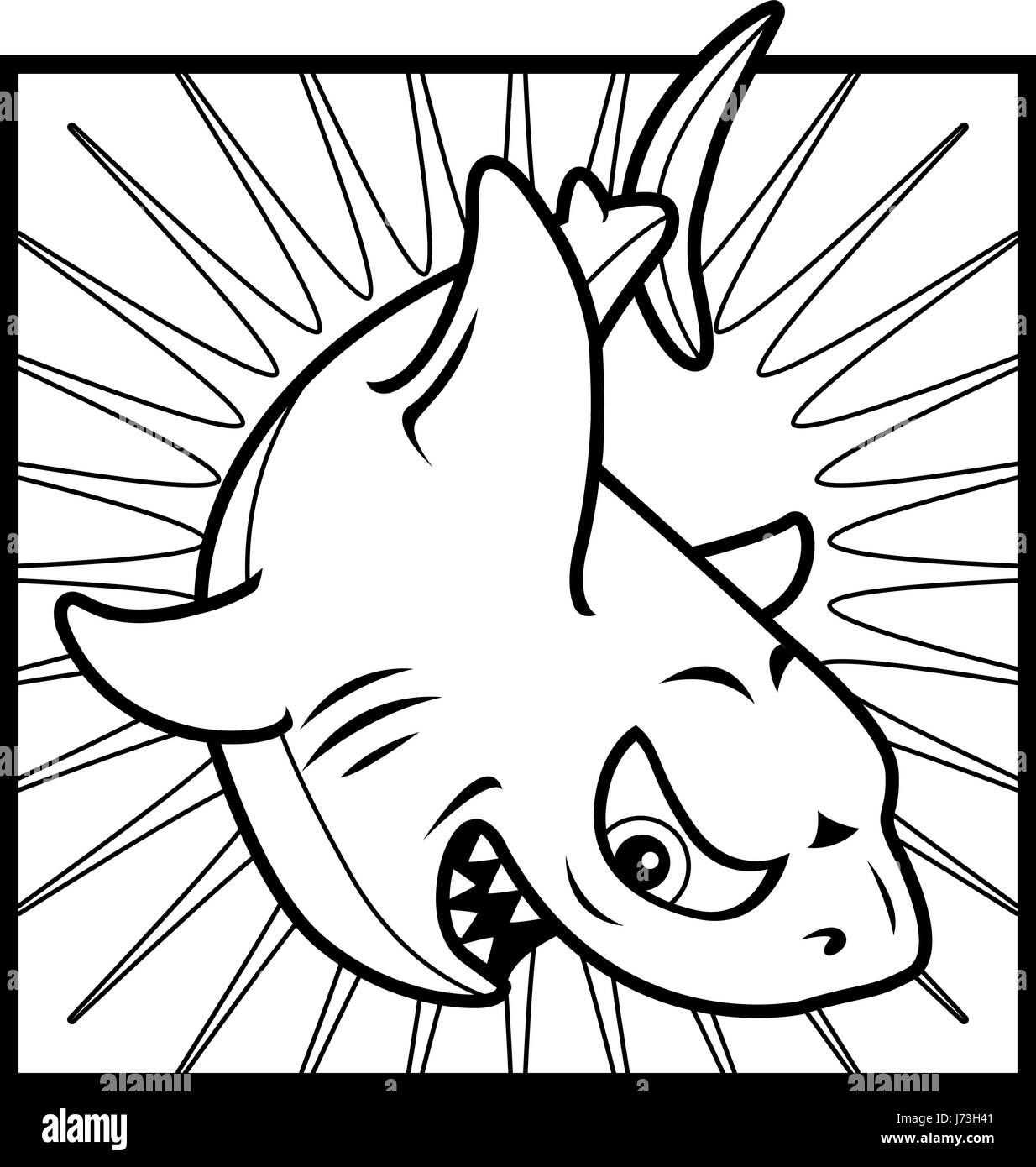 Un dessin animé requin gris de avec une expression de colère. Illustration de Vecteur