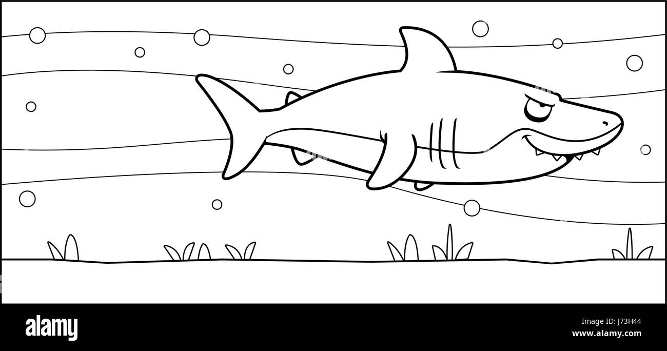 Un cartoon shark nager sous l'eau. Illustration de Vecteur
