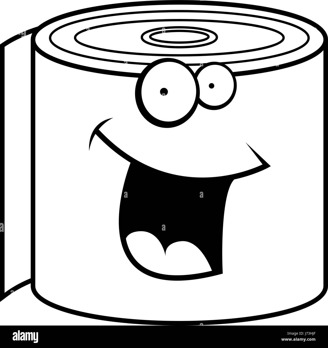 Un rouleau de papier toilettes caricature souriant et heureux. Illustration de Vecteur