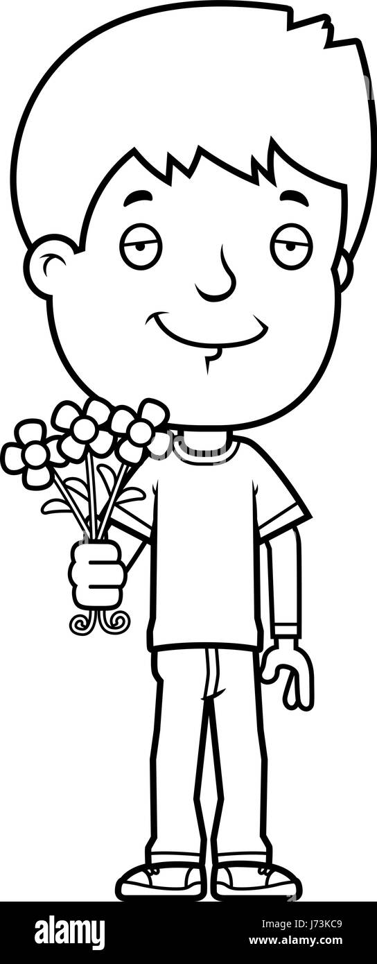 Illustration d'une caricature d'un adolescent avec des fleurs. Illustration de Vecteur