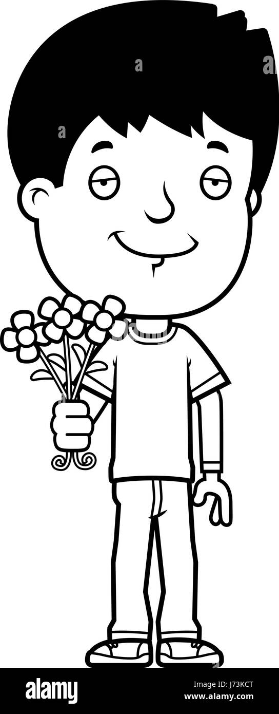 Illustration d'une caricature d'un adolescent avec des fleurs. Illustration de Vecteur