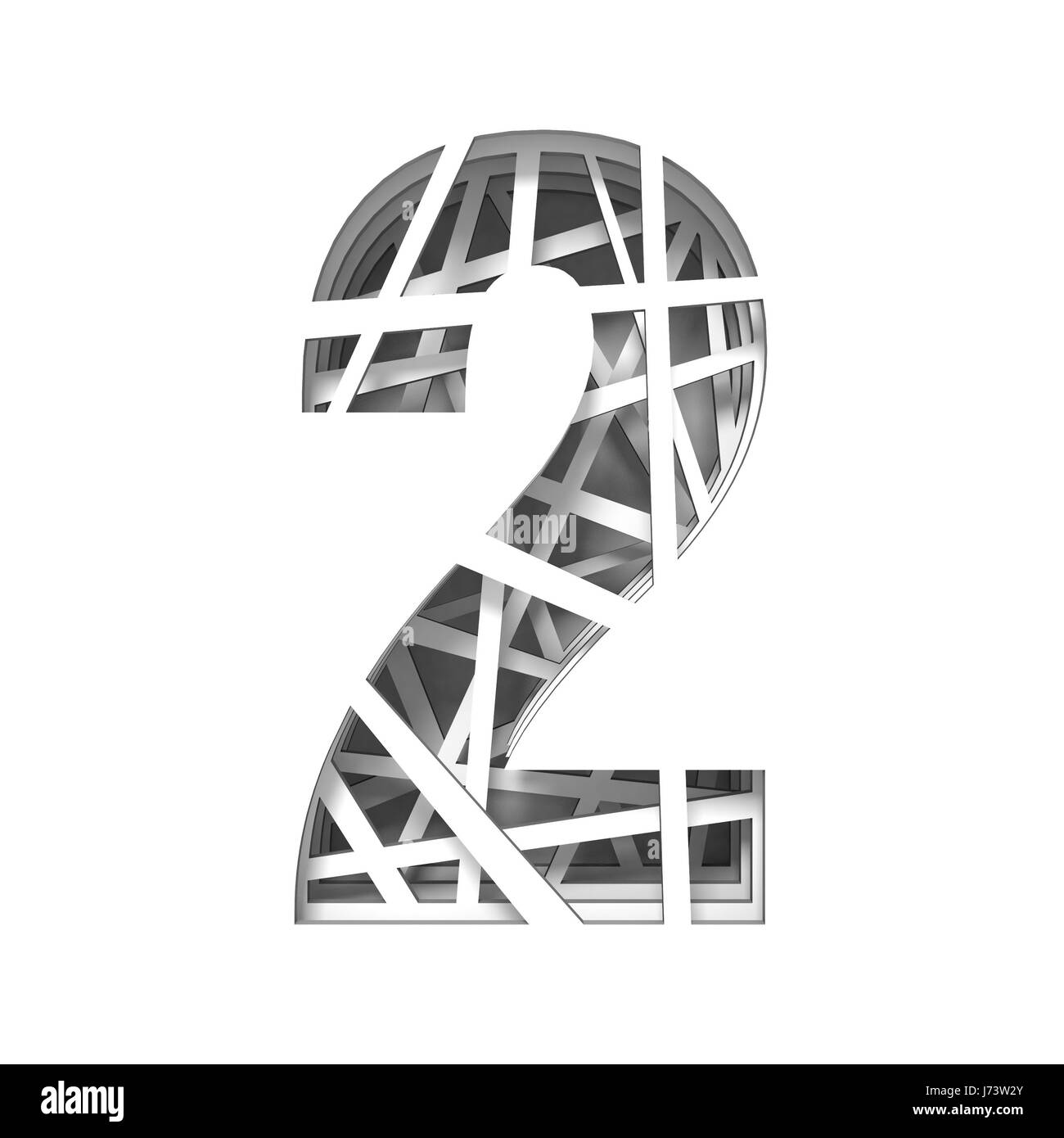 Découper le papier numéro deux de la police de rendu 3D 2 illustration isolé sur fond blanc Banque D'Images