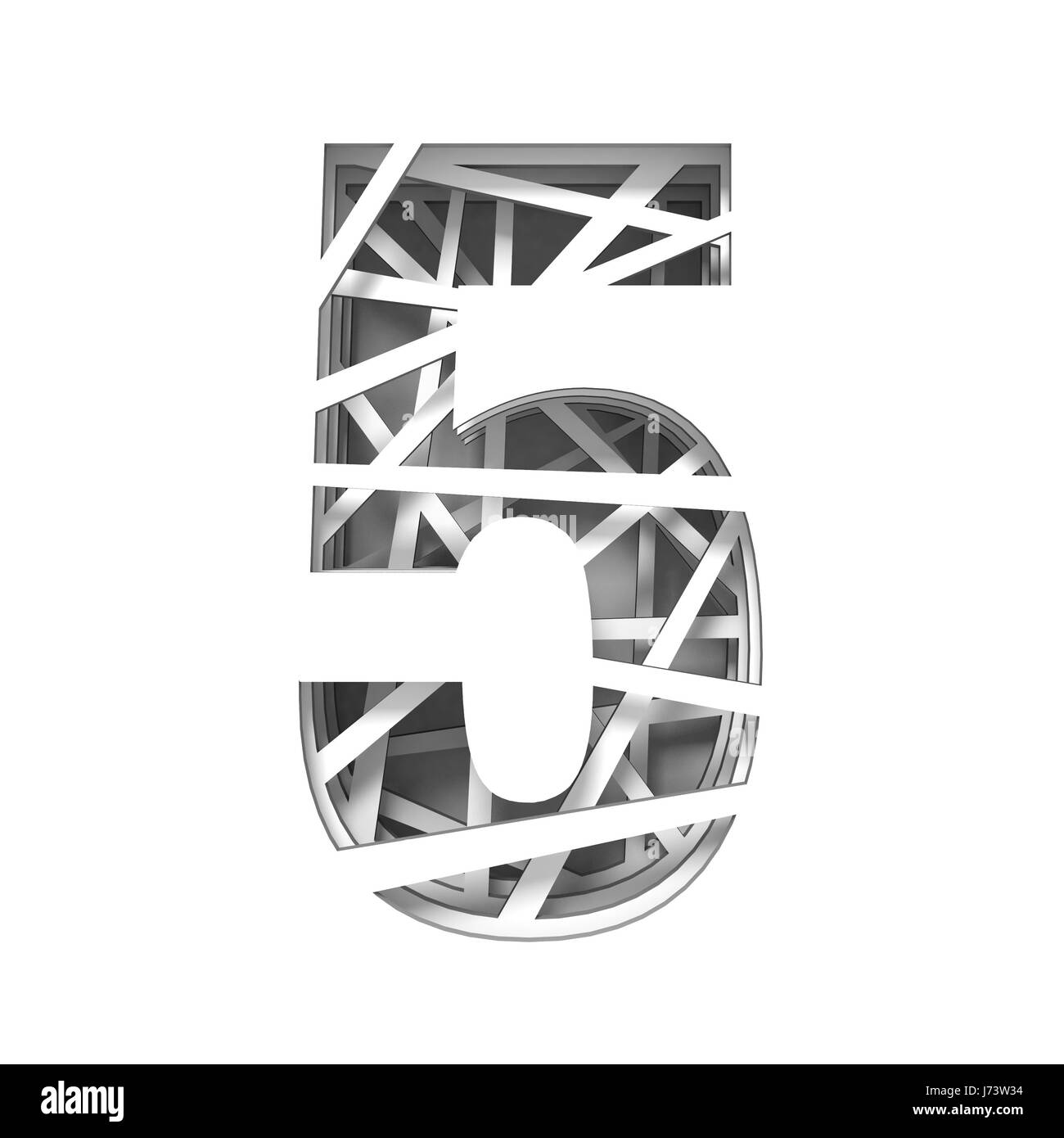 Découper le papier numéro 5 de la police cinq rendu 3D illustration isolé sur fond blanc Banque D'Images