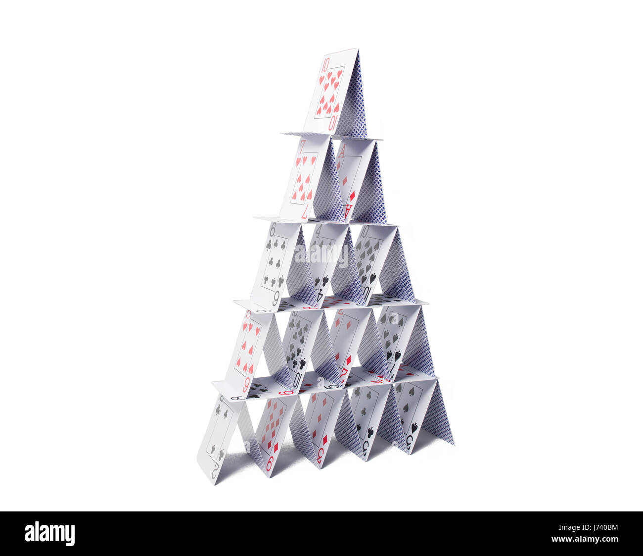 Chambre des cartes à jouer sur fond blanc Banque D'Images