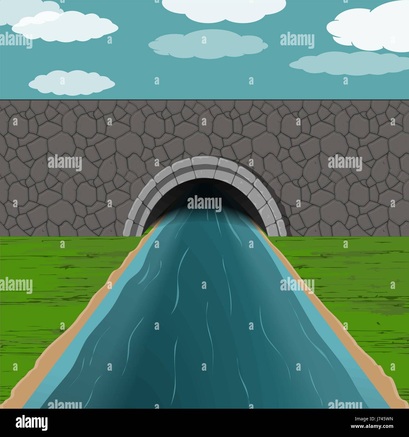 Tunnel avec illustration de la rivière Illustration de Vecteur