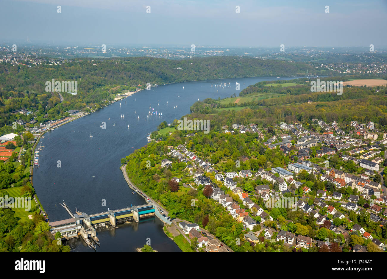 Régate de voile sur le lac Baldeney, voiliers, voir l'article, Ruhr, rivière Ruhr, loisirs sailer, récifs, régates de voile, de denrées alimentaires, de Ruhr, Banque D'Images