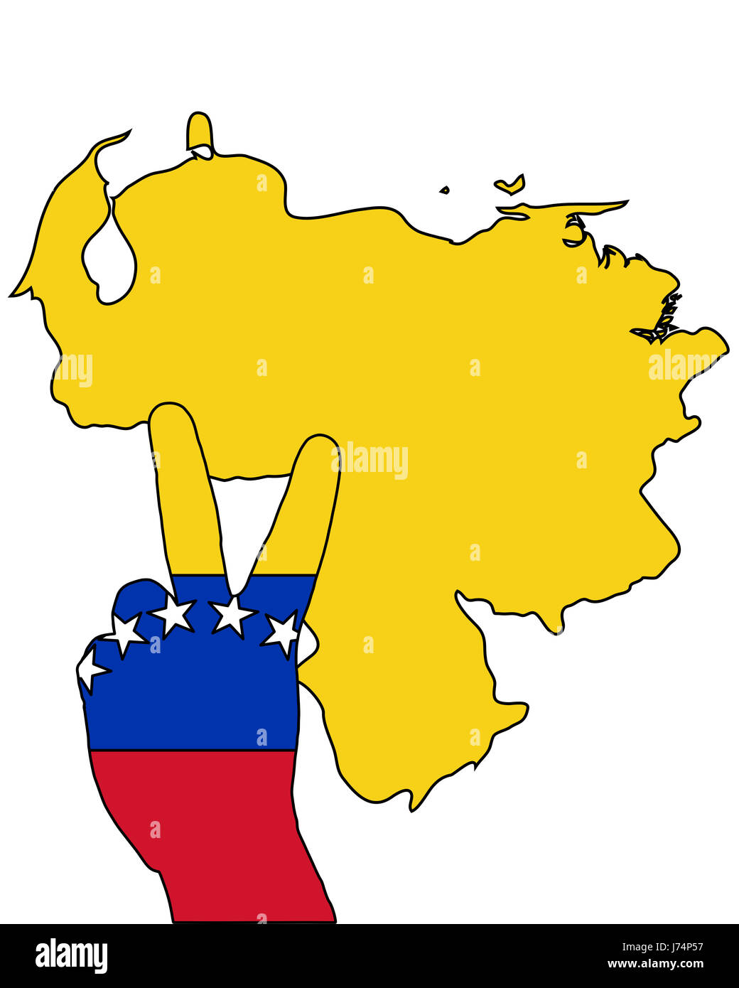 Drapeau à la main en amérique du sud venezuela succès victoire gagner inscrivez-bleu de part Banque D'Images