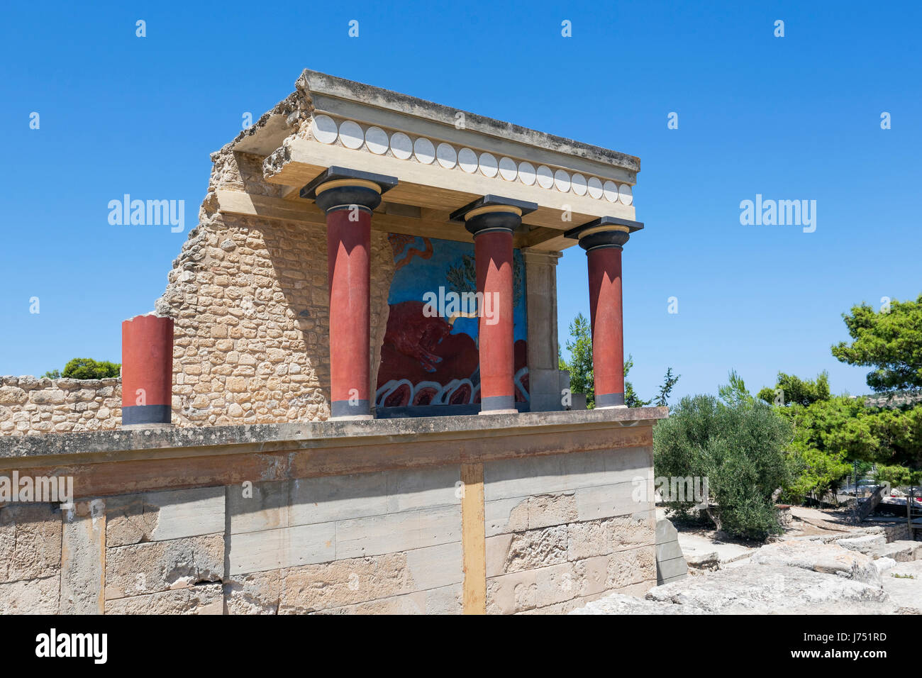 Palais de Knossos, restaurée entrée nord, ancienne ville de Knossos, Héraklion, Crète, Grèce, Europe Banque D'Images