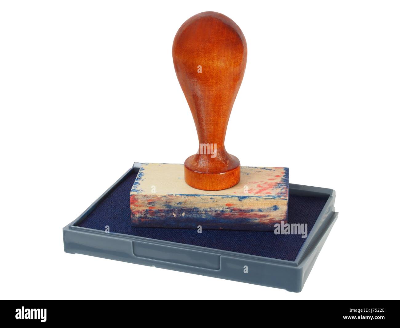 Vintage rubber stamp tampon encreur et fond blanc Banque D'Images
