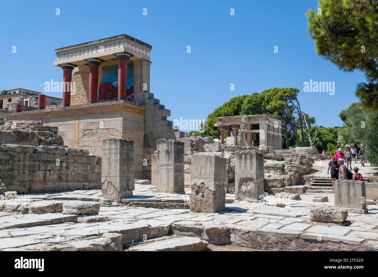 Palais de Knossos, restaurée entrée nord, ancienne ville de Knossos, Héraklion, Crète, Grèce, Europe Banque D'Images