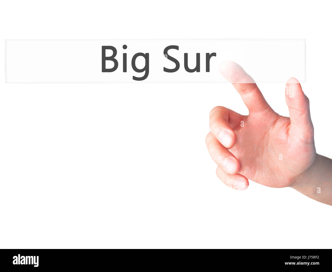 Big Sur - part en appuyant sur un bouton sur l'arrière-plan flou concept . Le commerce, la technologie, internet concept. Stock Photo Banque D'Images