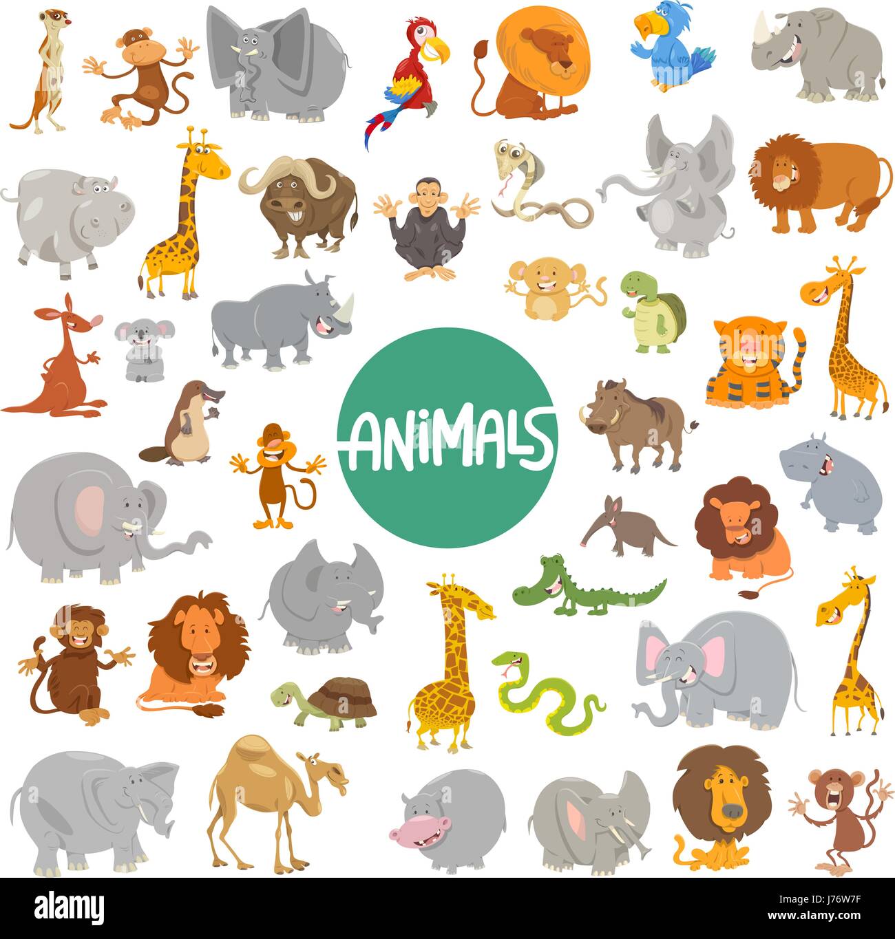 Cartoon Illustration of Cute Animal sauvage énorme ensemble de caractères Illustration de Vecteur