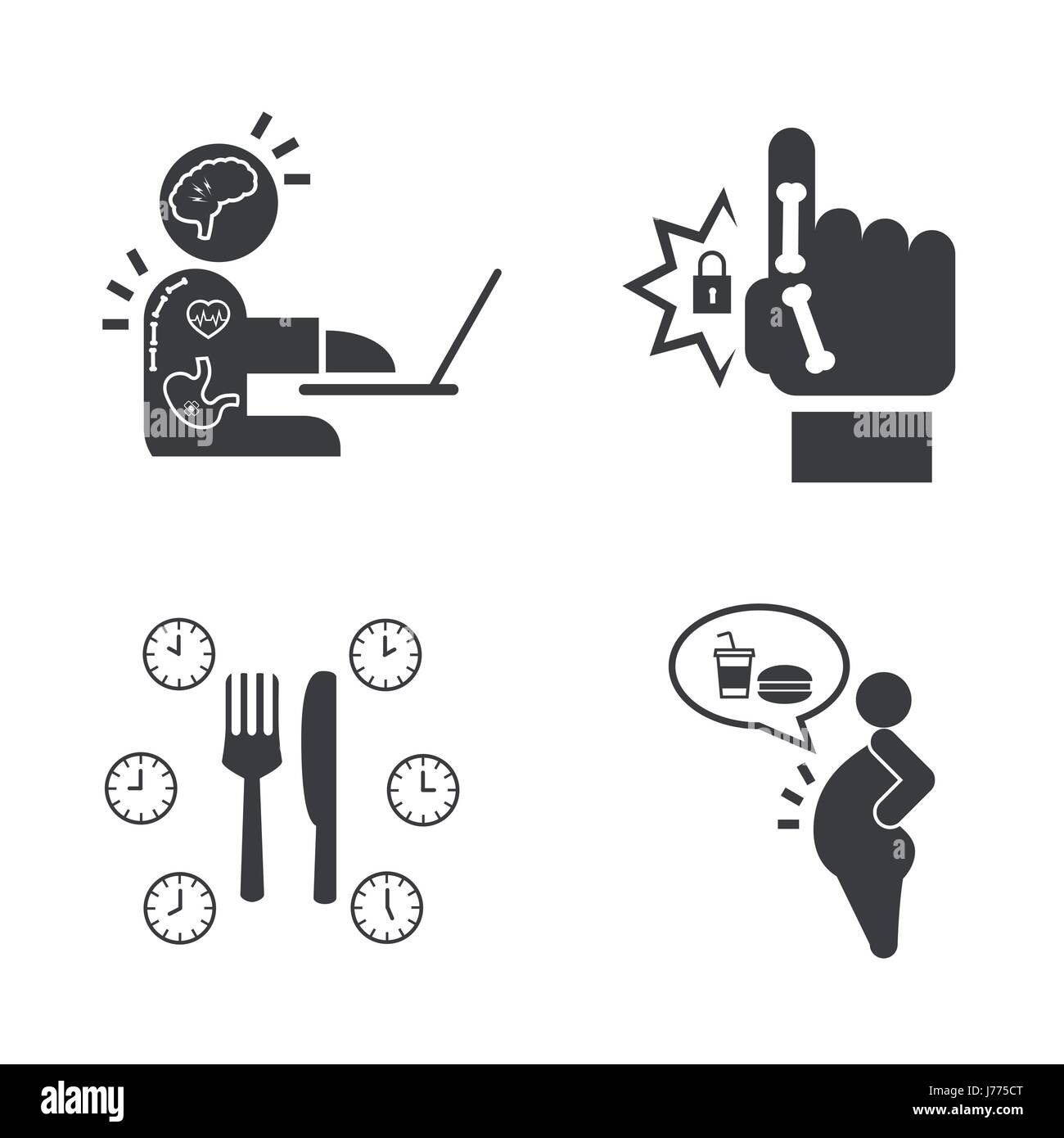 Effet du syndrome d'Office. Vector icons set. Illustration de Vecteur