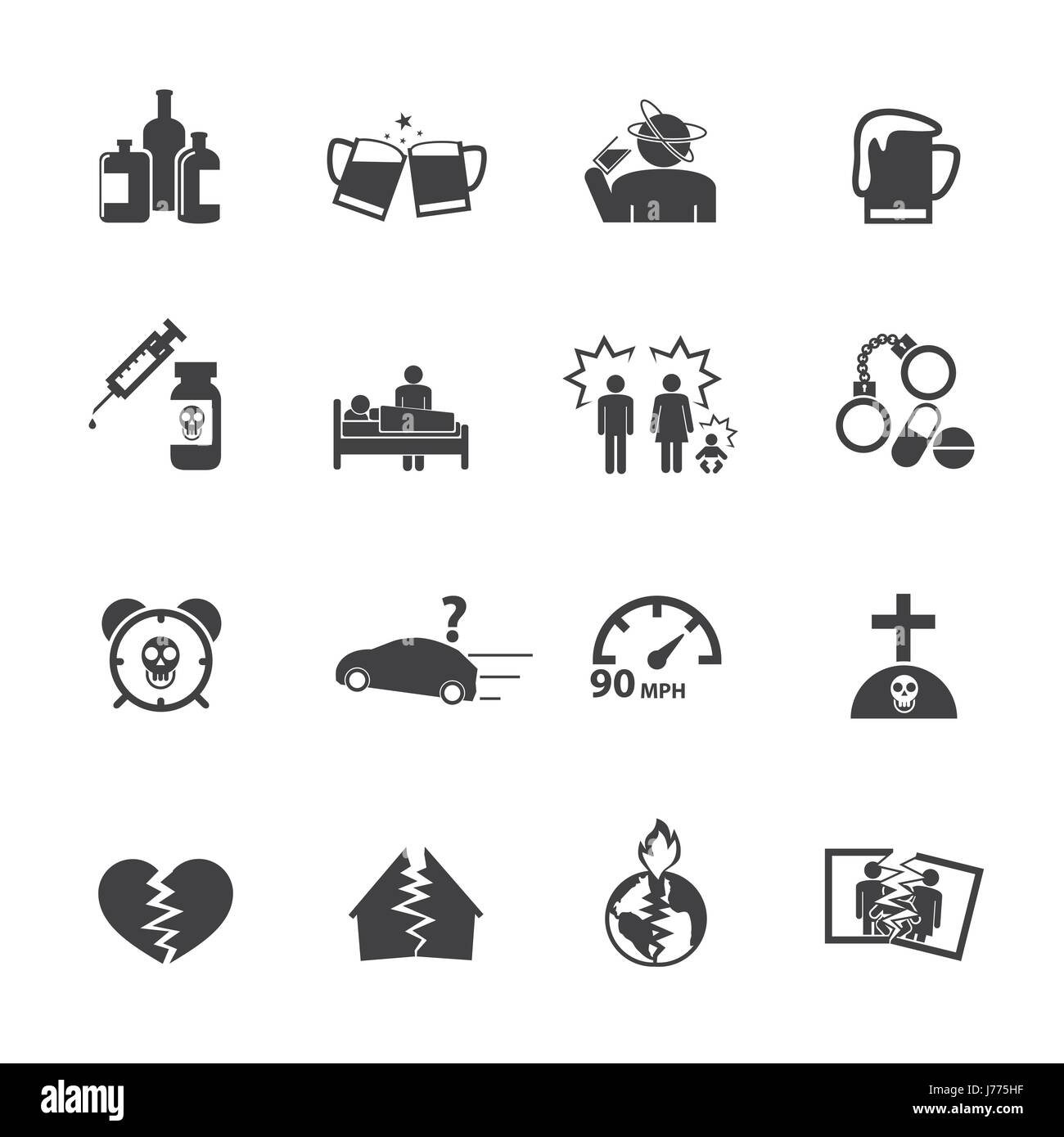L'alcoolisme icons set. Vector design plat. Illustration de Vecteur