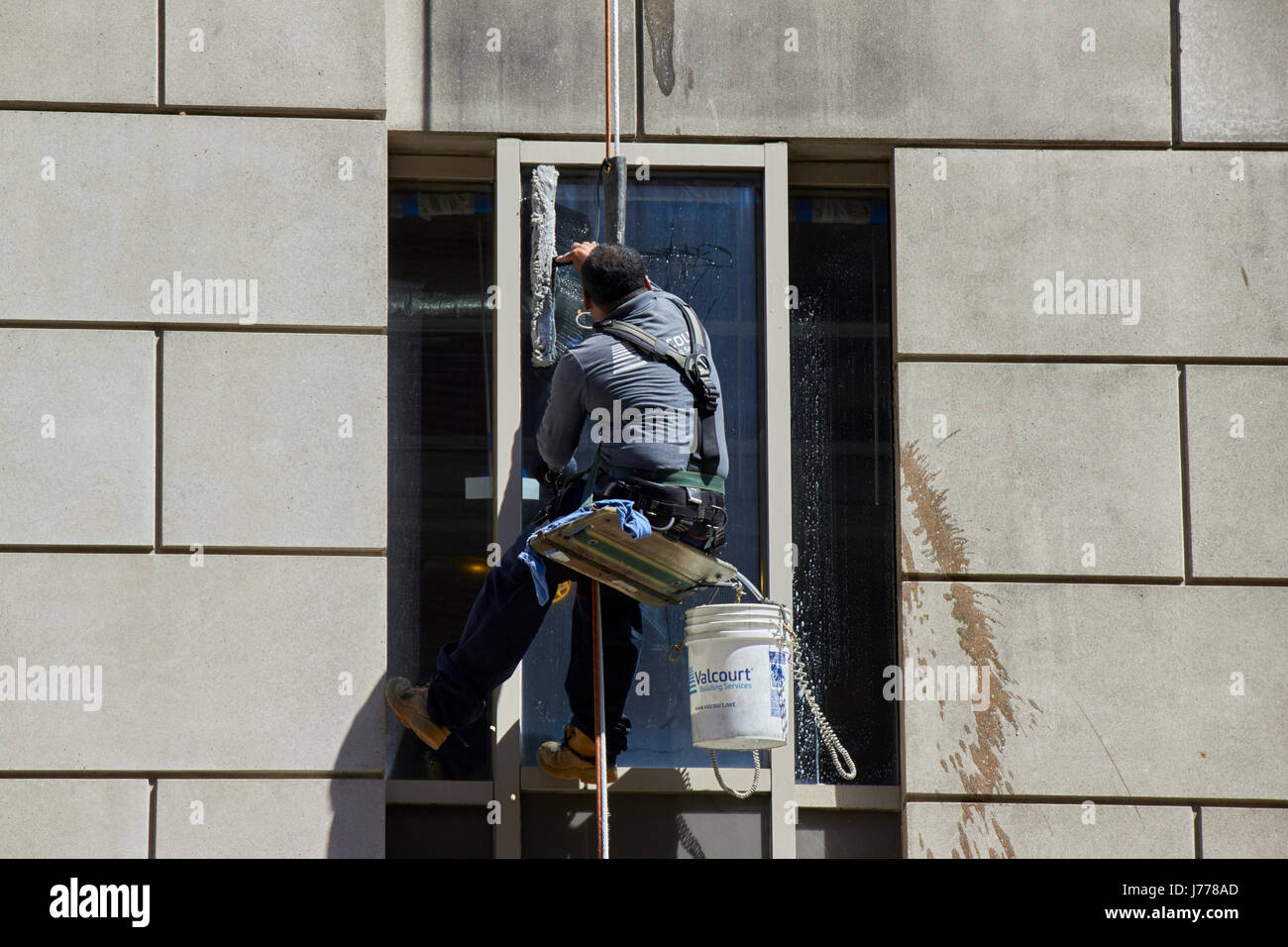 Nettoyage homme windows à l'aide de techniques de corde en rappel Washington DC USA Banque D'Images