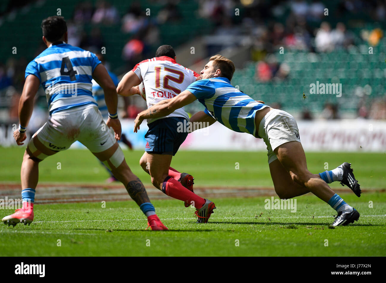 Argentine/France en action au cours de la HSBC Sevens Series Le Stade de Twickenham à Londres le 20 mai 2017. Graham / GlennSports Banque D'Images