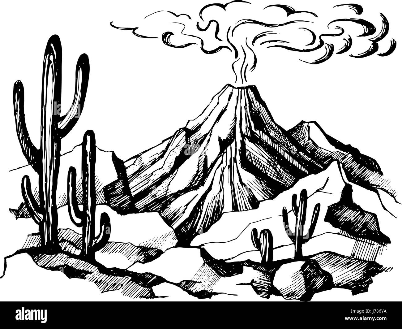Éruption volcanique paysage croquis vecteur Illustration de Vecteur