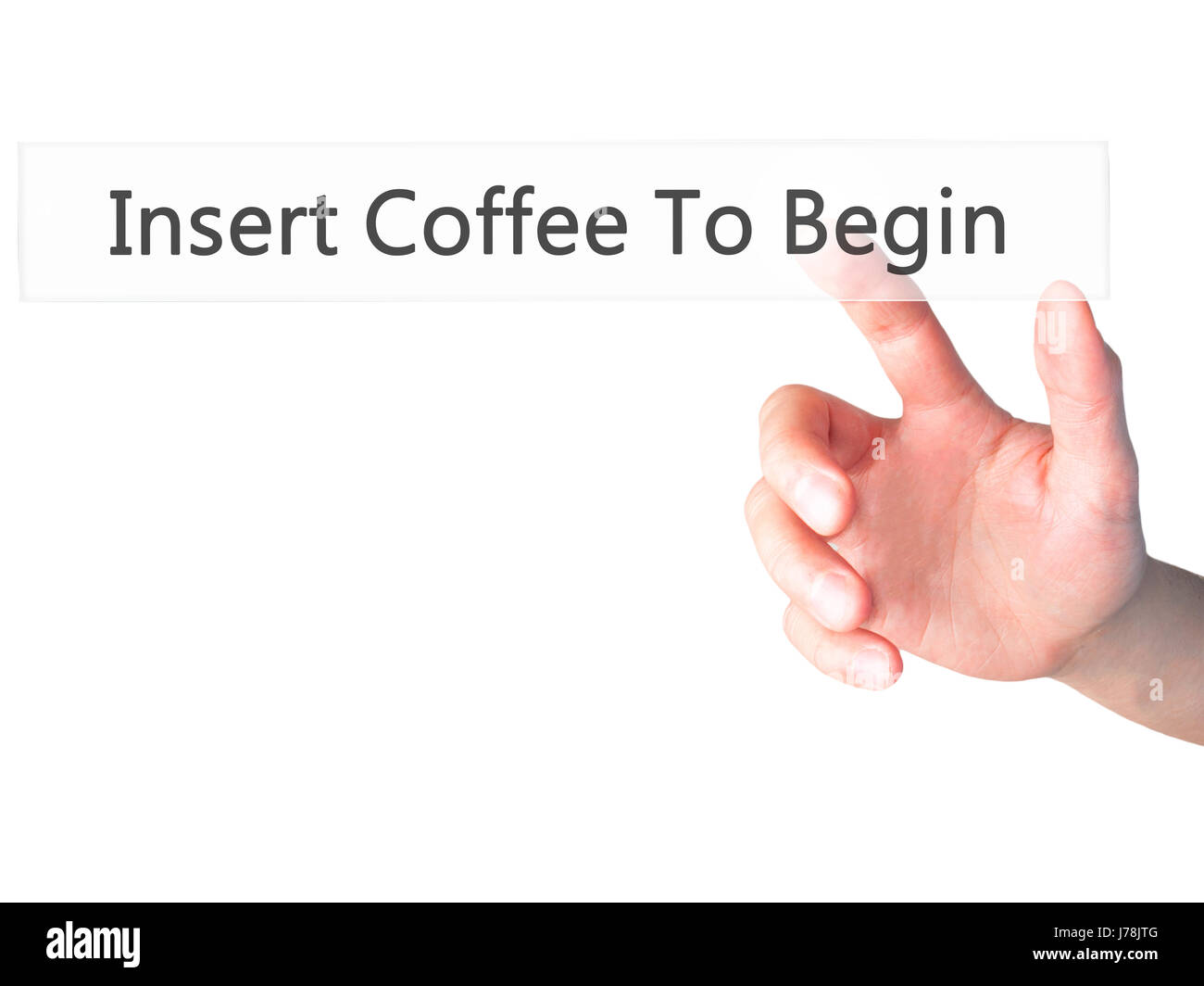 Insérez le café pour commencer - part en appuyant sur un bouton sur l'arrière-plan flou concept . Le commerce, la technologie, internet concept. Stock Photo Banque D'Images