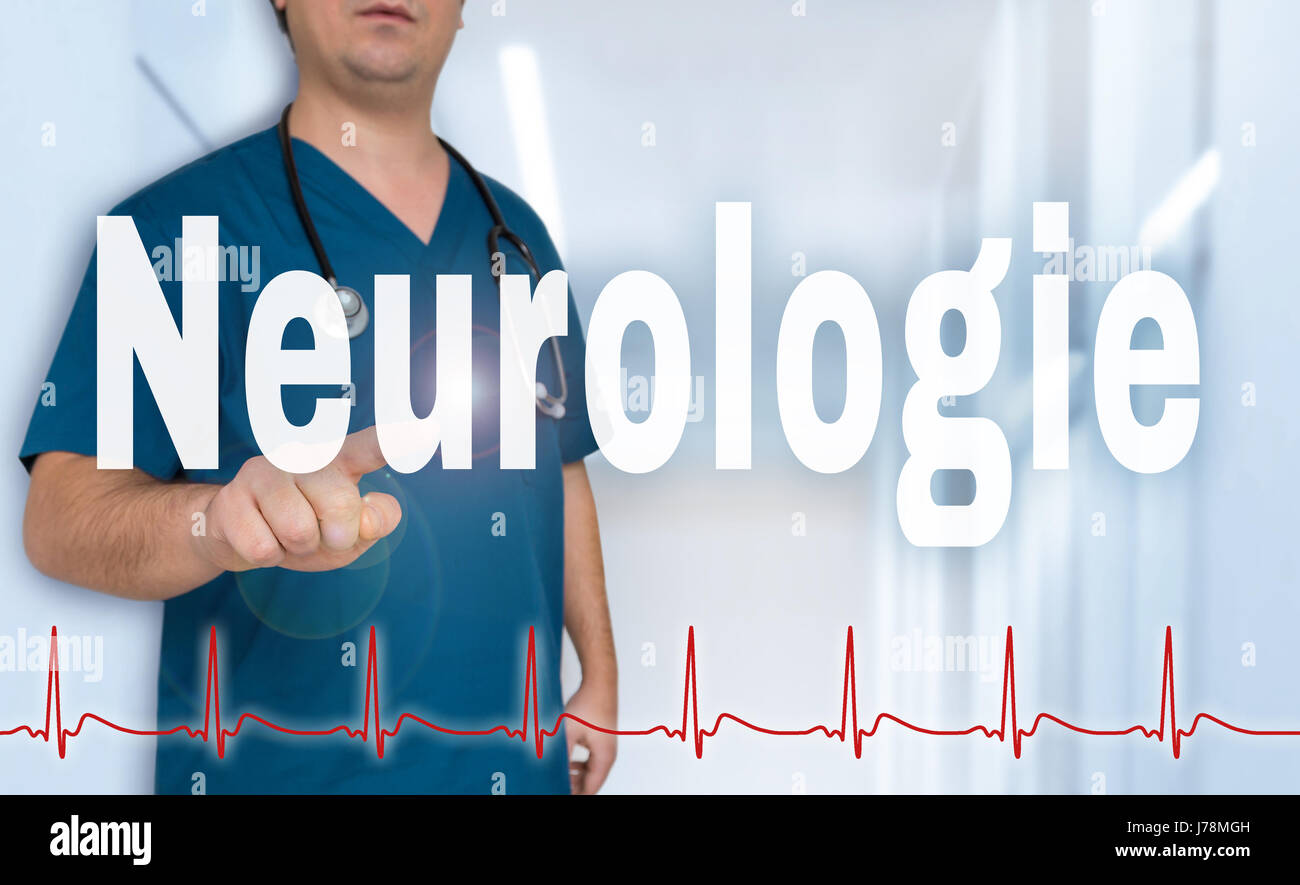 Neurologie (en allemand) neurologie médecin pointing at viewer avec concept de fréquence cardiaque. Banque D'Images