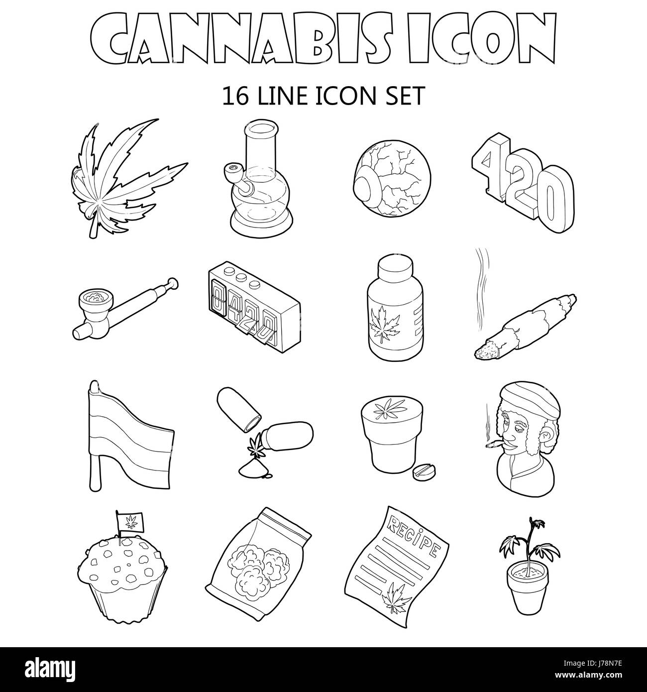 Le Cannabis icons set dans un style de dessin animé. Jeu d'équipement de fumer de la marijuana collection vector illustration Illustration de Vecteur